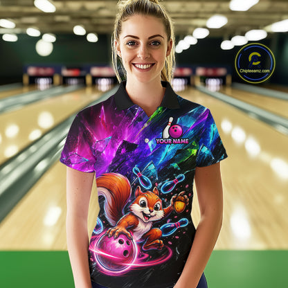 Custom Funny Squirrel Bowling Shirt, Colorful Bowling League Jersey for Women, Bowling Outfit QZT1204