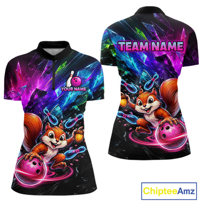 Custom Funny Squirrel Bowling Shirt, Colorful Bowling League Jersey for Women, Bowling Outfit QZT1204