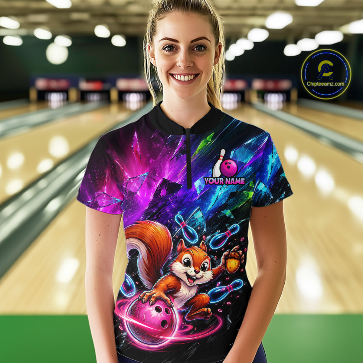Custom Funny Squirrel Bowling Shirt, Colorful Bowling League Jersey for Women, Bowling Outfit QZT1204