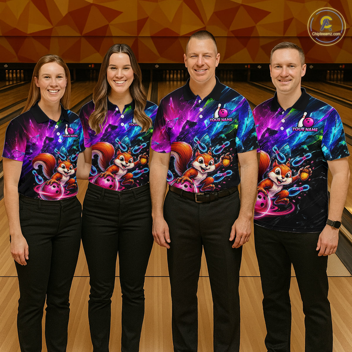 Custom Funny Squirrel Bowling Shirt, Colorful Bowling League Jersey for Women, Bowling Outfit QZT1204
