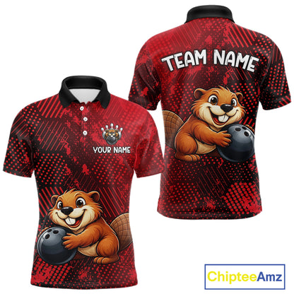 Funny Beaver Bowling Shirt for Men Custom Bowling Team Jersey Polo & Quarter-Zip Bowling Performance QZT985