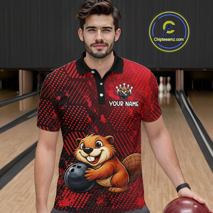 Funny Beaver Bowling Shirt for Men Custom Bowling Team Jersey Polo & Quarter-Zip Bowling Performance QZT985