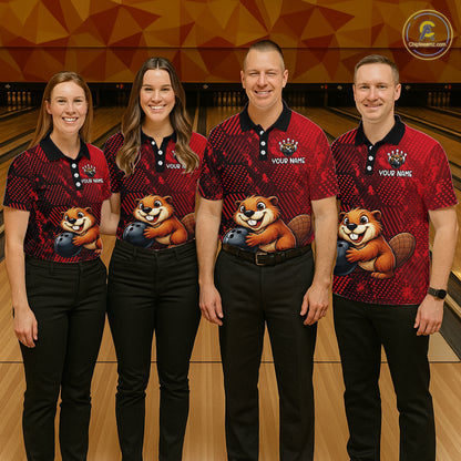 Funny Beaver Bowling Shirt for Men Custom Bowling Team Jersey Polo & Quarter-Zip Bowling Performance QZT985