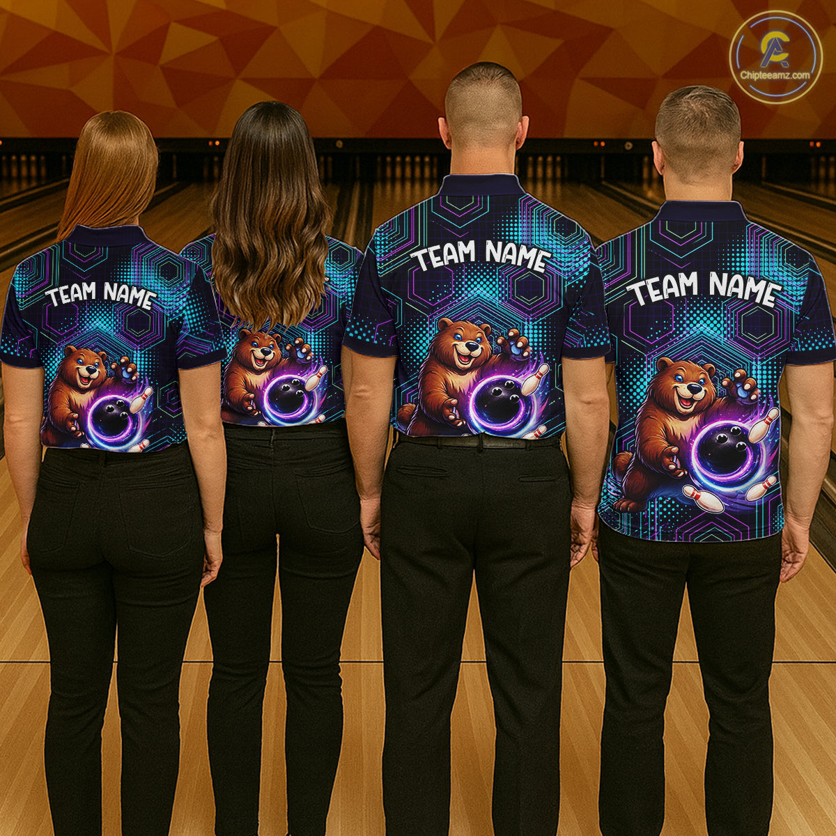 Custom Funny Bear Bowling Shirt for Men Bowling League Jersey Polo & 1/4 Zip Bowling Outfit QZT986