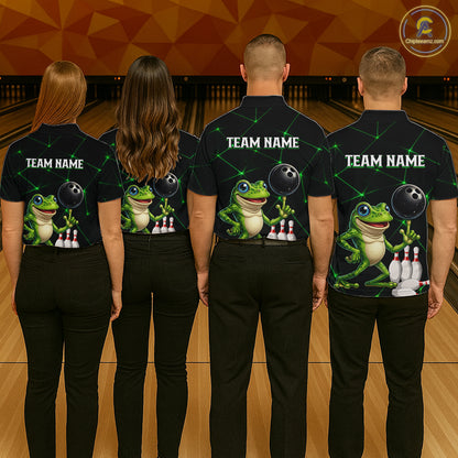 Green Funny Frog Bowling Shirt for Men Custom Bowling Jersey Polo & 1/4 Zip QZT1024