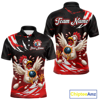 Custom Red Funny Chicken Bowling Shirt for Men Bowling Team Jersey Polo & Quarter-Zip Outfit QZT1088