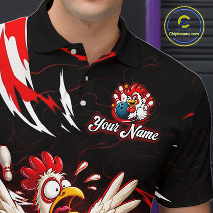 Custom Red Funny Chicken Bowling Shirt for Men Bowling Team Jersey Polo & Quarter-Zip Outfit QZT1088