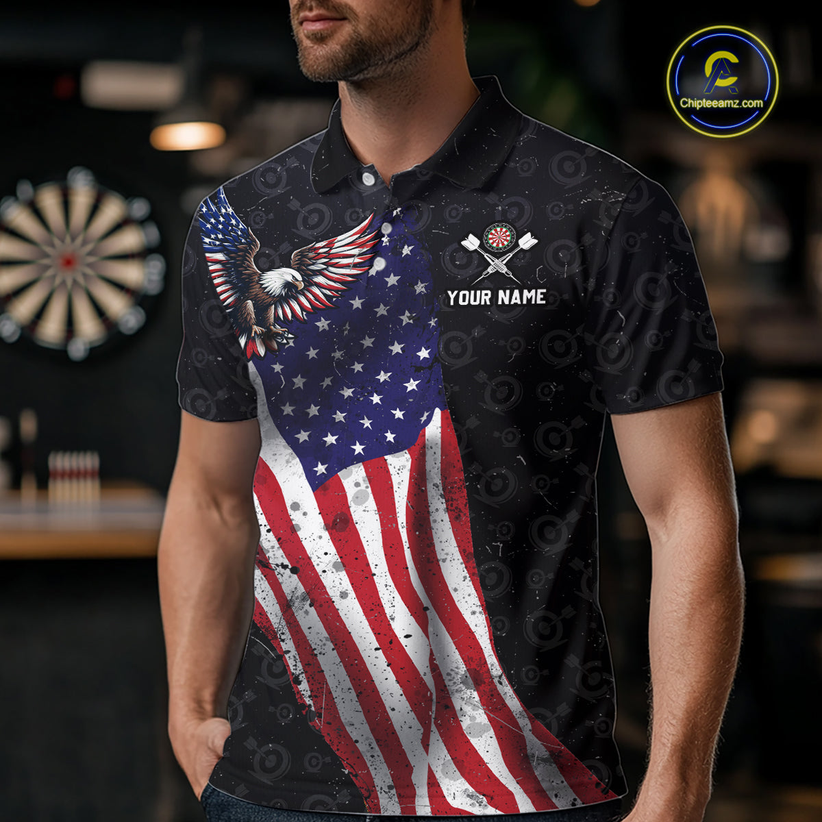 Custom American Eagle Dart Jersey for Men Dartboard Shirt Gift for Dart Players and Teams Polo & 1/4-Zip DHT2