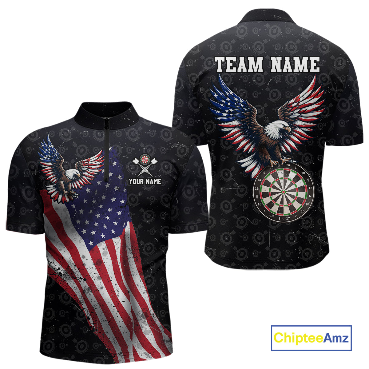 Custom American Eagle Dart Jersey for Men Dartboard Shirt Gift for Dart Players and Teams Polo & 1/4-Zip DHT2