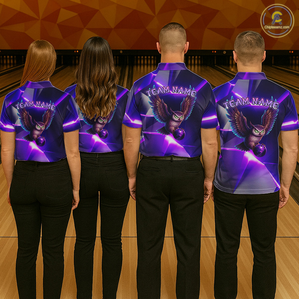 Personalized Purple Neon Owl Bowling Shirt for Women Bowling Jersey Gift for Bowler Polo & 1/4-Zip QZT904