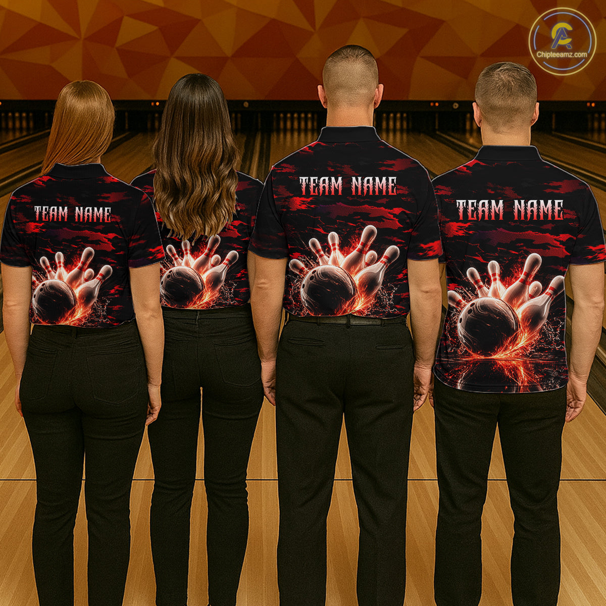 Flame Red Pattern Bowling Shirt for Men Bowling Team Jersey Polo & 1/4-Zip QZT1027