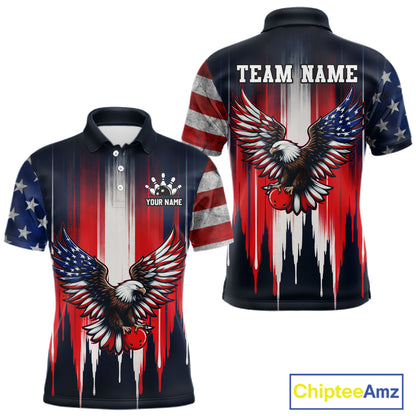 Polo shirt with American flag design and eagle graphics on a white background, featuring 'Chiptee Amz' branding.