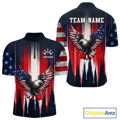 American flag-themed shirt with eagle design on a white background, featuring customizable text.