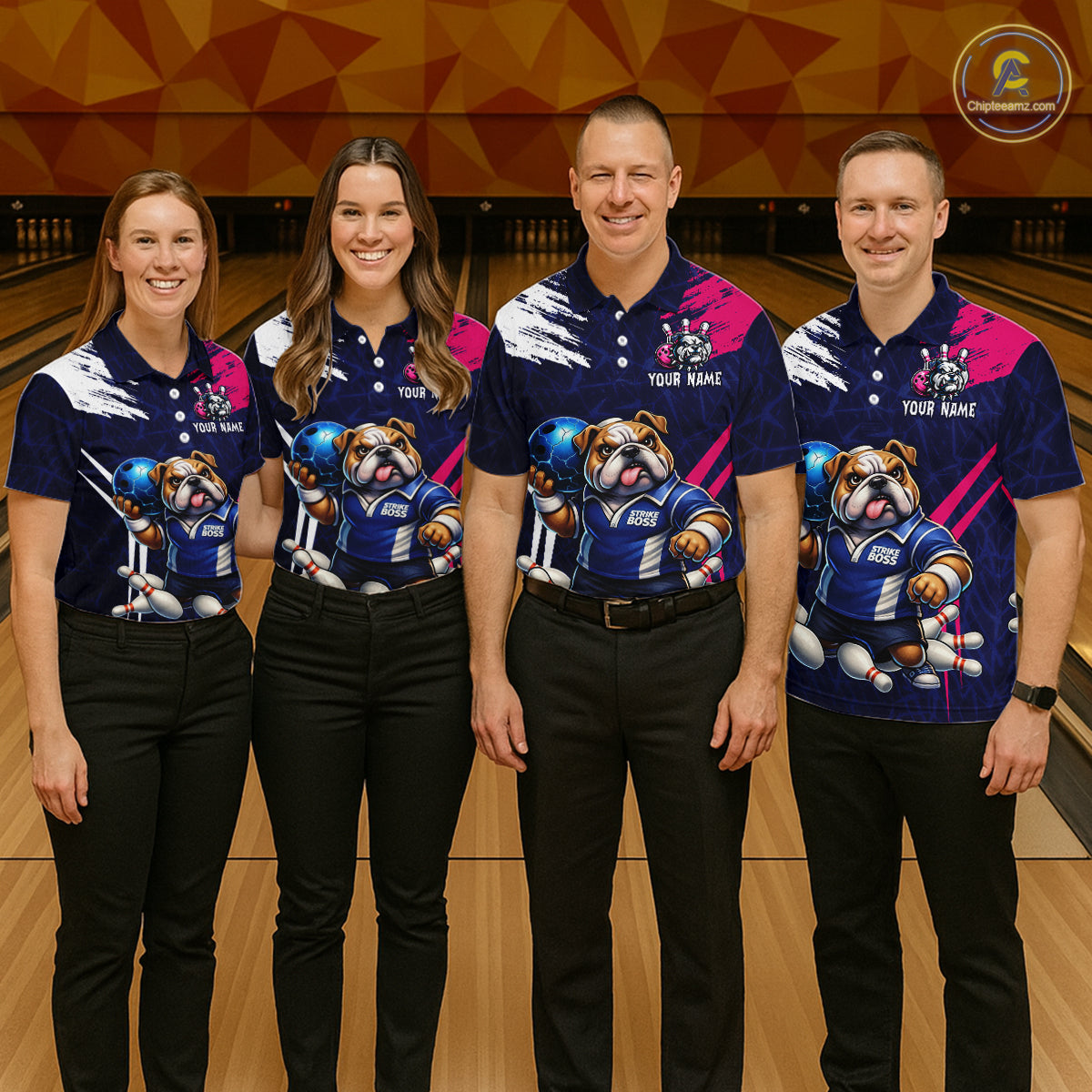 Personalized Funny Bulldog Bowling League Shirt Polo & 1/4 Zip Navy Bowling Jersey for Women QZT910