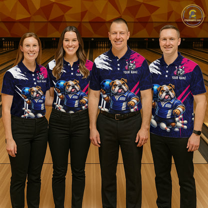 Personalized Funny Bulldog Bowling League Shirt Polo & 1/4 Zip Navy Bowling Jersey for Women QZT910