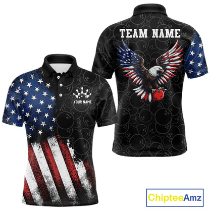 Polo shirt with American flag design and eagle graphic on a white background