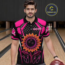 Load image into Gallery viewer, Pink Neon Lightning Sunflower Bowling Shirt for Men Custom Team Bowling Polo Bowling Jersey QZT771