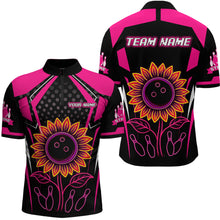 Load image into Gallery viewer, Pink Neon Lightning Sunflower Bowling Shirt for Men Custom Team Bowling Polo Bowling Jersey QZT771