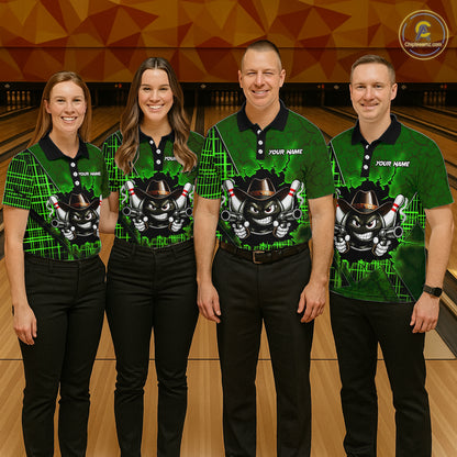 Custom Green Funny Cowboy Gun Bowling Shirt for Women Bowling Team Jersey Bowling Polo & Quarter-Zip  QZT915