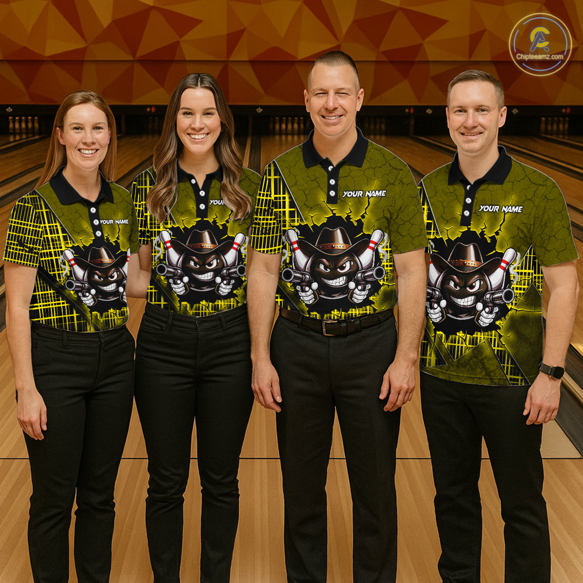 Custom Yellow Funny Cowboy Gun Bowling Shirt for Women Bowling Team Jersey Bowling Polo & Quarter-Zip QZT915