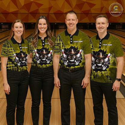 Custom Yellow Funny Cowboy Gun Bowling Shirt for Women Bowling Team Jersey Bowling Polo & Quarter-Zip QZT915