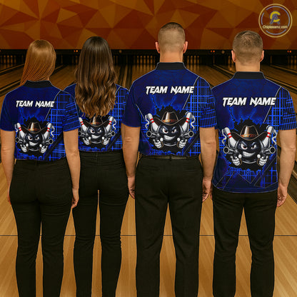 Custom Blue Funny Cowboy Gun Bowling Shirt for Men Bowling Team Jersey Bowling Polo & Quarter-Zip QZT915