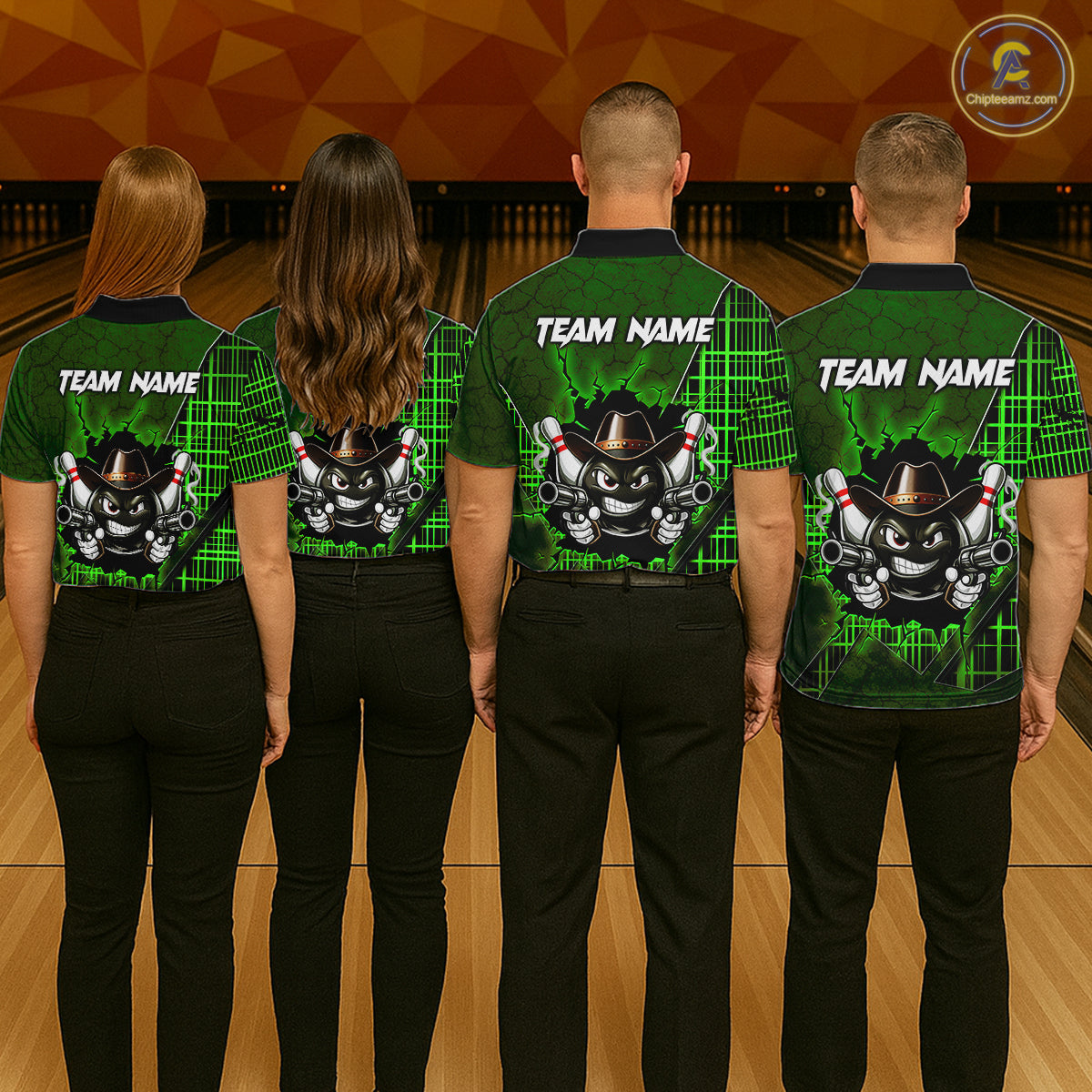 Custom Green Funny Cowboy Gun Bowling Shirt for Women Bowling Team Jersey Bowling Polo & Quarter-Zip  QZT915