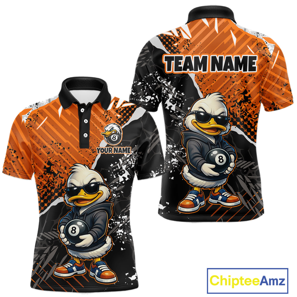 Personalized Orange Funny Duck Billiard Team Shirt for Men 8 Ball Billiard Jersey Pool Shirt Unisex BHT22