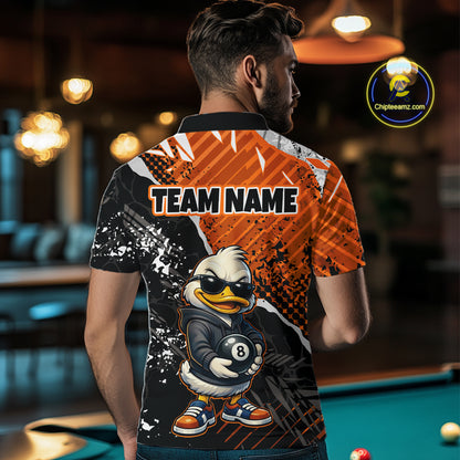 Personalized Orange Funny Duck Billiard Team Shirt for Men 8 Ball Billiard Jersey Pool Shirt Unisex BHT22