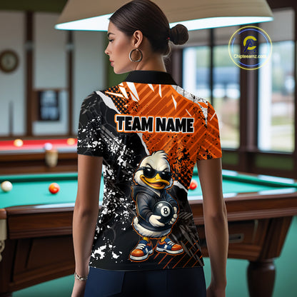 Personalized Orange Funny Duck Billiard Team Shirt for Women 8 Ball Billiard Jersey Pool Shirt Unisex BHT22