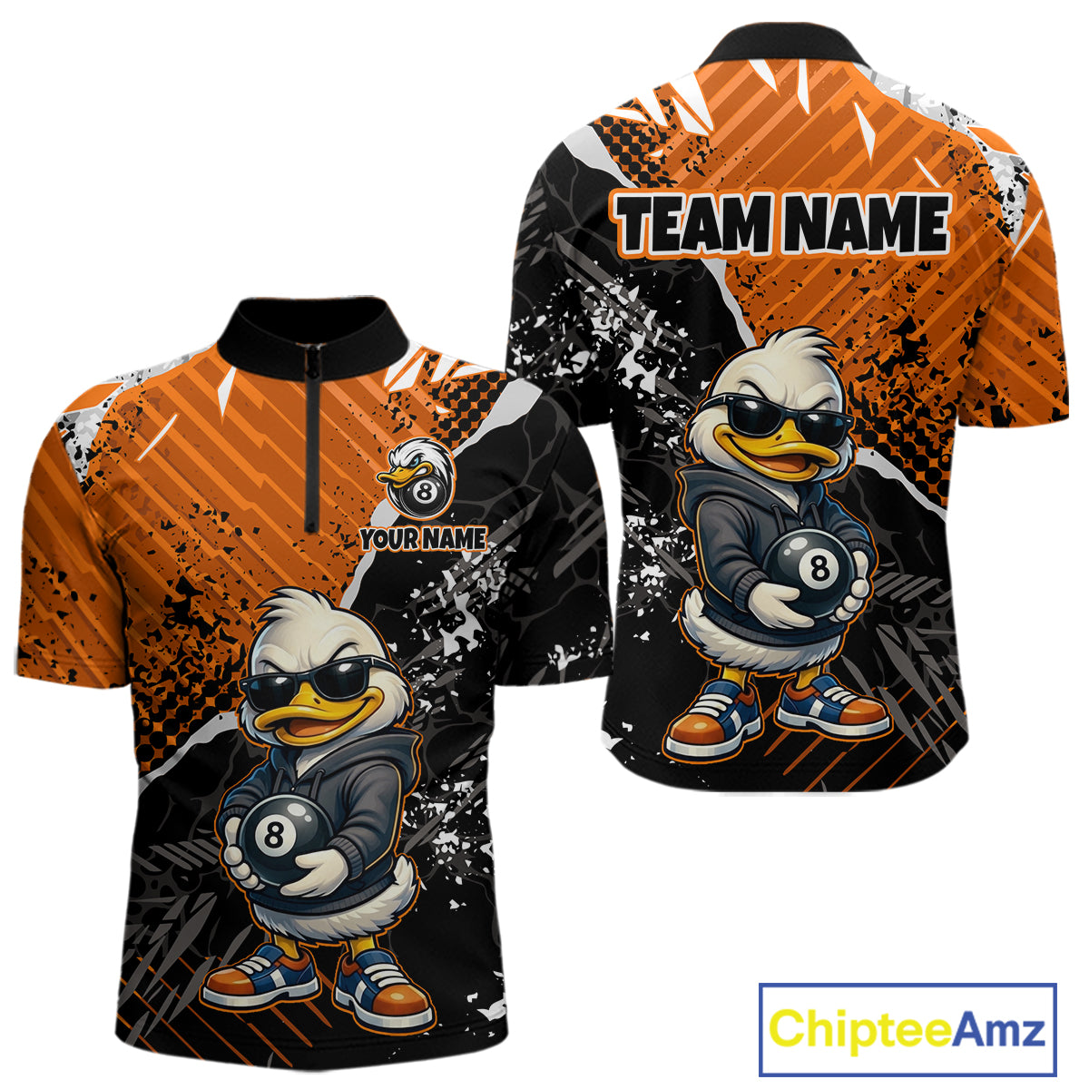 Personalized Orange Funny Duck Billiard Team Shirt for Men 8 Ball Billiard Jersey Pool Shirt Unisex BHT22