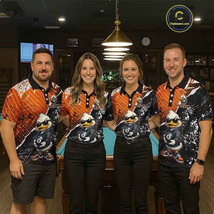 Personalized Orange Funny Duck Billiard Team Shirt for Men 8 Ball Billiard Jersey Pool Shirt Unisex BHT22
