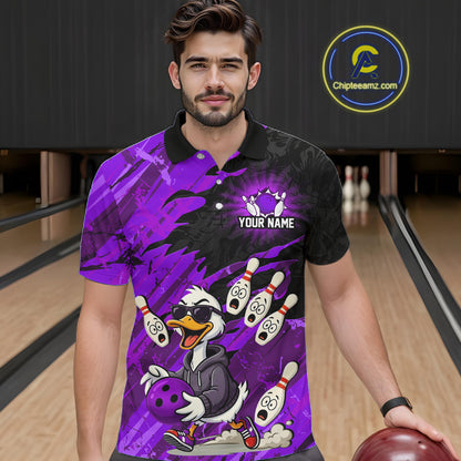Purple Funny Duck Bowling Shirt for Men Custom Bowling Team Jersey Bowling League Polo & Quarter-Zip QZT944