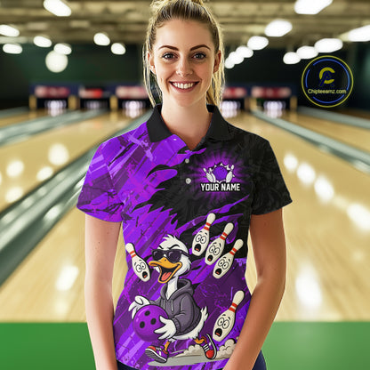 Purple Funny Duck Bowling Shirt for Women Custom Bowling Team Jersey Bowling League Polo & Quarter-Zip QZT944