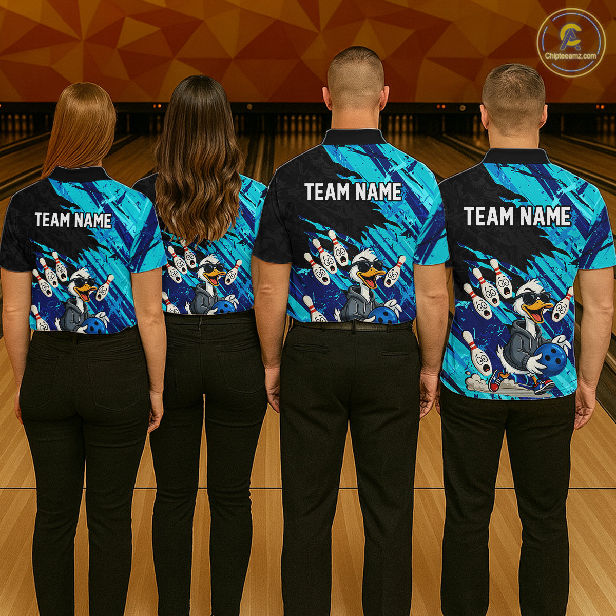 Cyan Funny Duck Bowling Shirt for Women Custom Bowling Team Jersey Bowling League Polo & Quarter-Zip QZT944