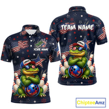 Load image into Gallery viewer, Custom American Flag Alligator Bowling Shirt for Men Patriotic Bowling Jersey Polo &amp; 1/4-Zip QZT1029