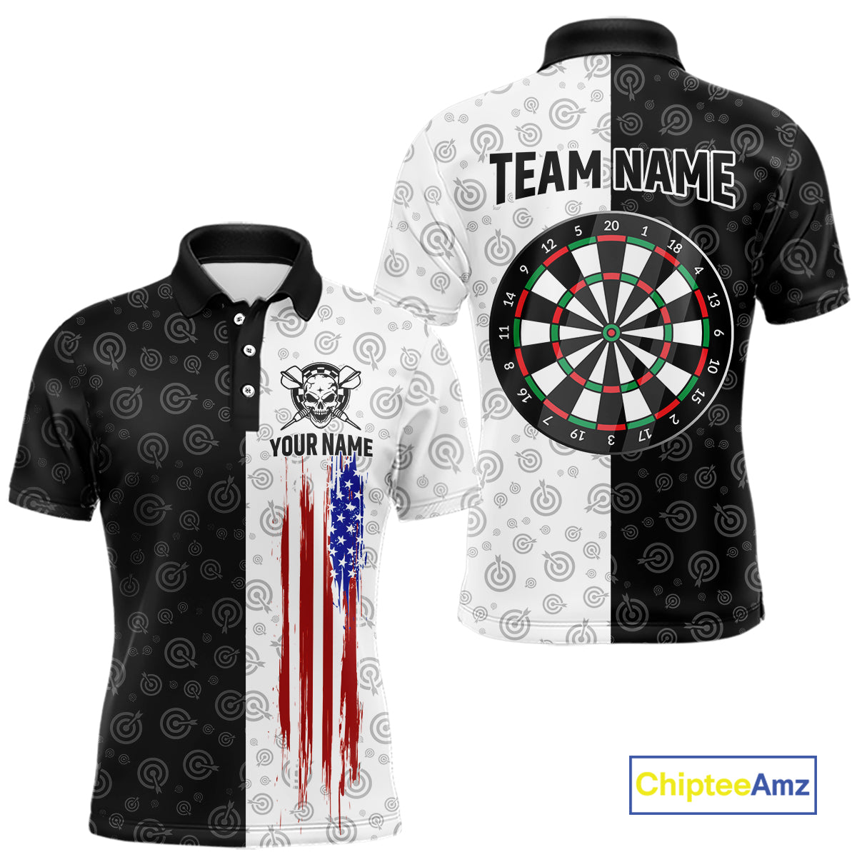 Custom Black & White Skull Dart Shirt for Men American Flag Dart Jersey for Team Dartboard Shirts Gift DHT10