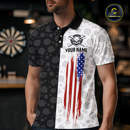 Custom Black & White Skull Dart Shirt for Men American Flag Dart Jersey for Team Dartboard Shirts Gift DHT10