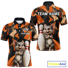 Load image into Gallery viewer, Black &amp; Orange Funny Mouse Bowling Team Shirt for Men Custom Bowling Jersey Polo &amp; Quarter-Zip QZT1033