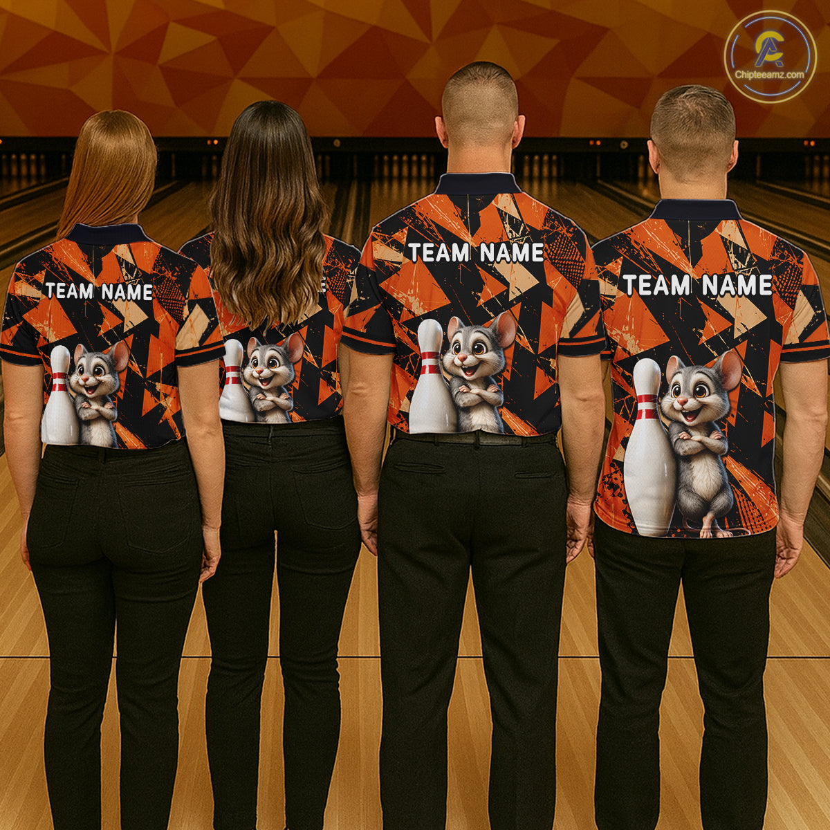 Black & Orange Funny Mouse Bowling Team Shirt for Women Custom Bowling Jersey Polo & Quarter-Zip QZT1033