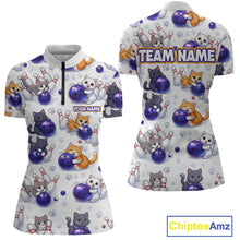 Load image into Gallery viewer, Custom Funny Cat Pattern Bowling Shirt Bowling Jersey League Polo &amp; 1/4Zip Bowling Team for Women QZT951