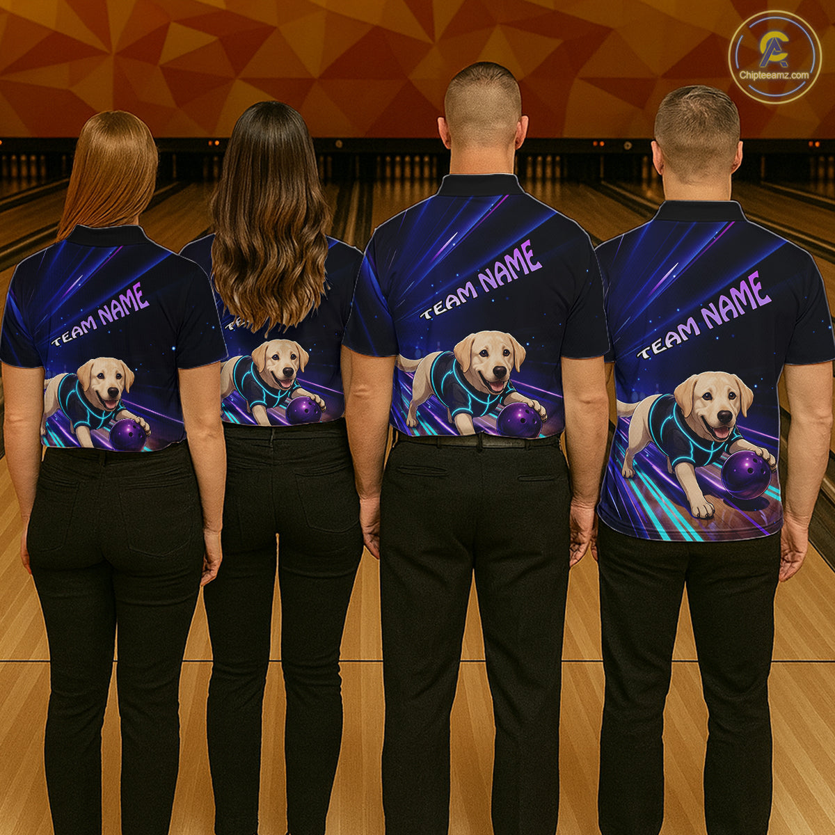 Neon Funny Labrador Retriever Bowling Shirt for Women Custom Bowling Team Jersey Polo & 1/4-Zip QZT992