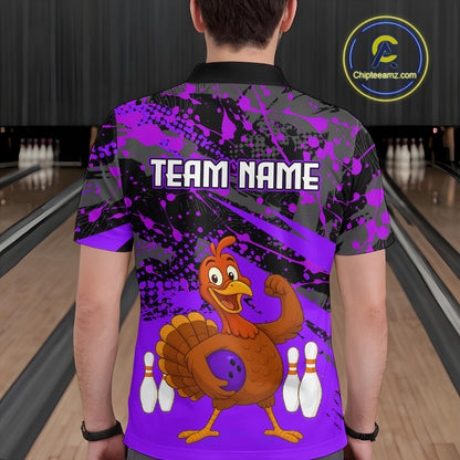 Purple Funny Turkey Bowling Team Shirt for Men Bowling Jersey Thanksgiving Bowling Outfit QZT776
