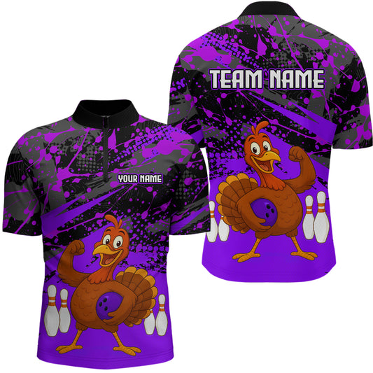 Purple Funny Turkey Bowling Team Shirt for Men Bowling Jersey Thanksgiving Bowling Outfit QZT776