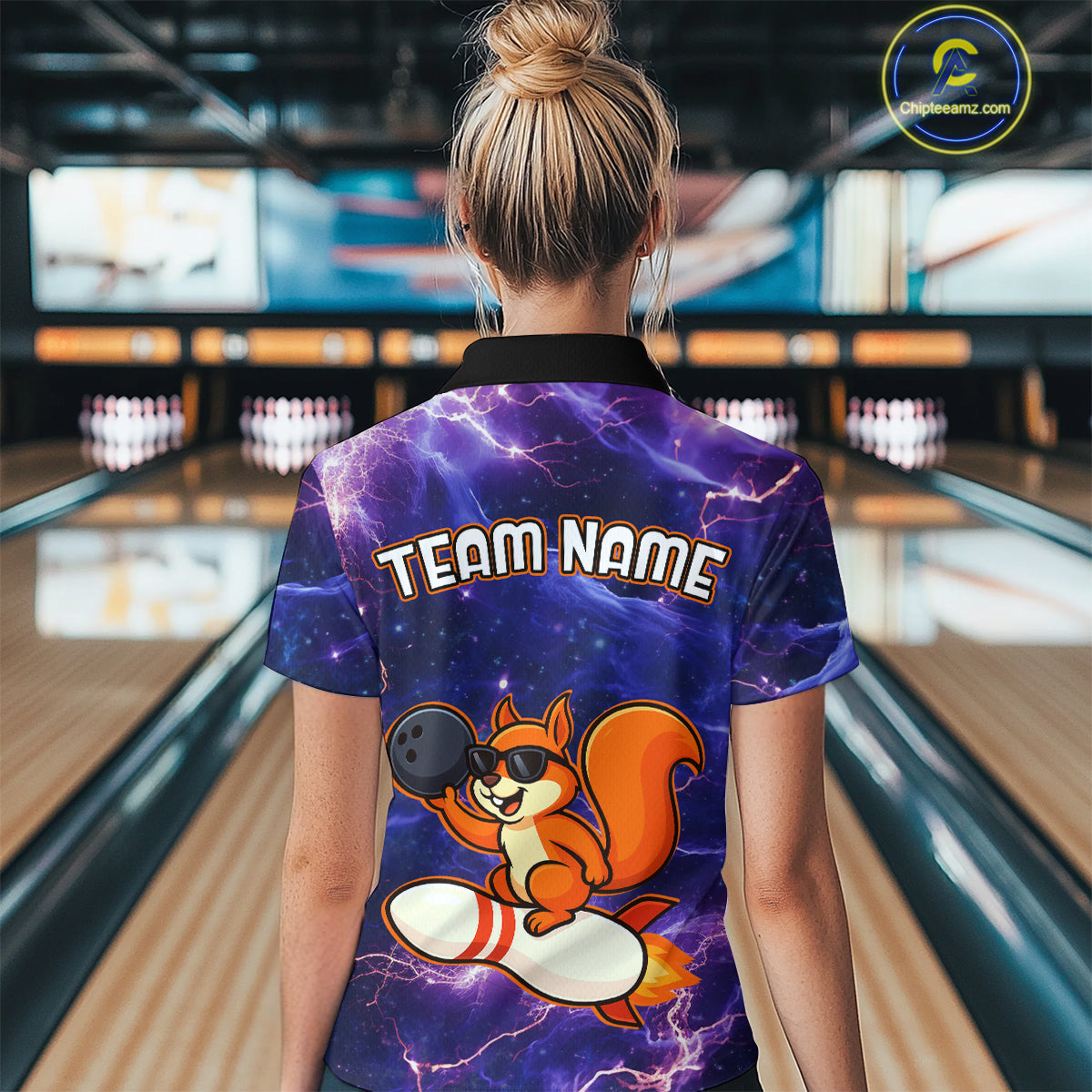 Custom Thunder Lightning Funny Squirrel Bowling Shirt Bowling Jersey for Women QZT777