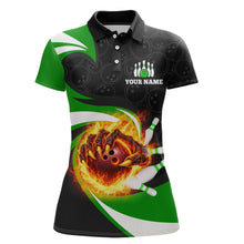 Load image into Gallery viewer, Personalized Green Flame Demon Hand Bowling Shirt for Women Bowling Outfit Polo &amp; Quarter-Zip Bowling Jersey QZT867