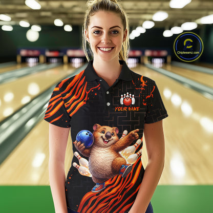 Orange Funny Wombat Bowling Shirt for Women Custom Bowling Jersey Polo & Quarter-Zip Bowling Outfit  QZT923