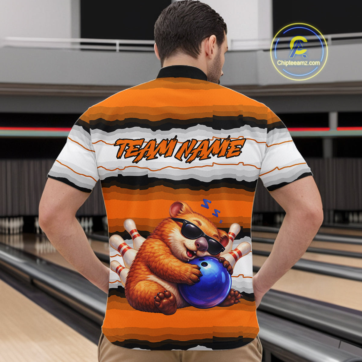 Custom Orange Wombat Bowling Shirt for Men Bowling League Jersey Polo & 1/4-Zip Bowling Outfit QZT925