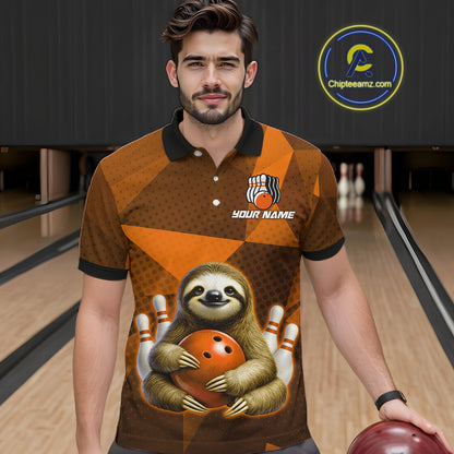 Orange Funny Sloth Bowling Shirt for Men Custom Bowling Jersey Polo & Quarter-Zip Bowling Outfit QZT995