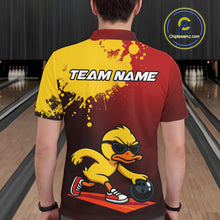 Load image into Gallery viewer, Custom Funny Duck Bowling Shirt for Men Red &amp; Yellow Bowling Jersey Polo &amp; 1/4 Zip QZT791
